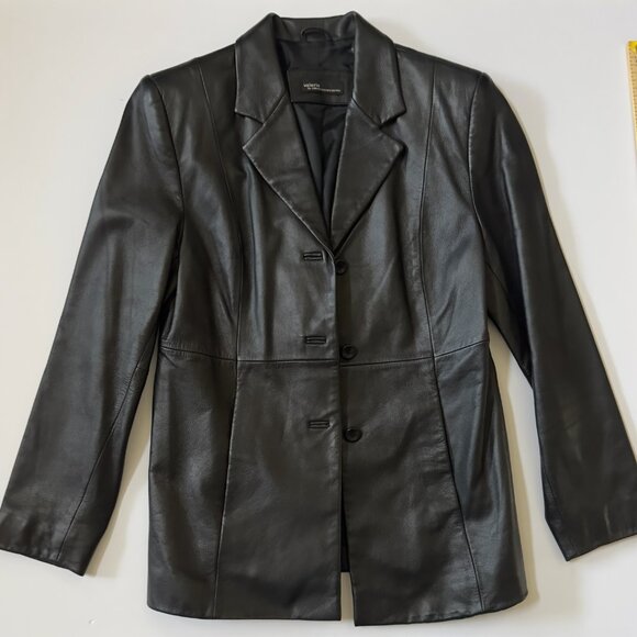 Leather classic black jacket size 6 Valeire Stevens petites - Picture 1 of 8